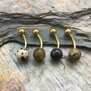 Lot of 4 Natural 8mm Stone Gold Belly Navel Rings